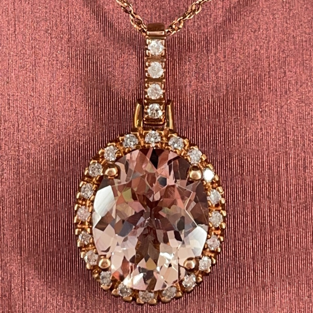 Morganite & Diamond 14kt Rose Gold Necklace